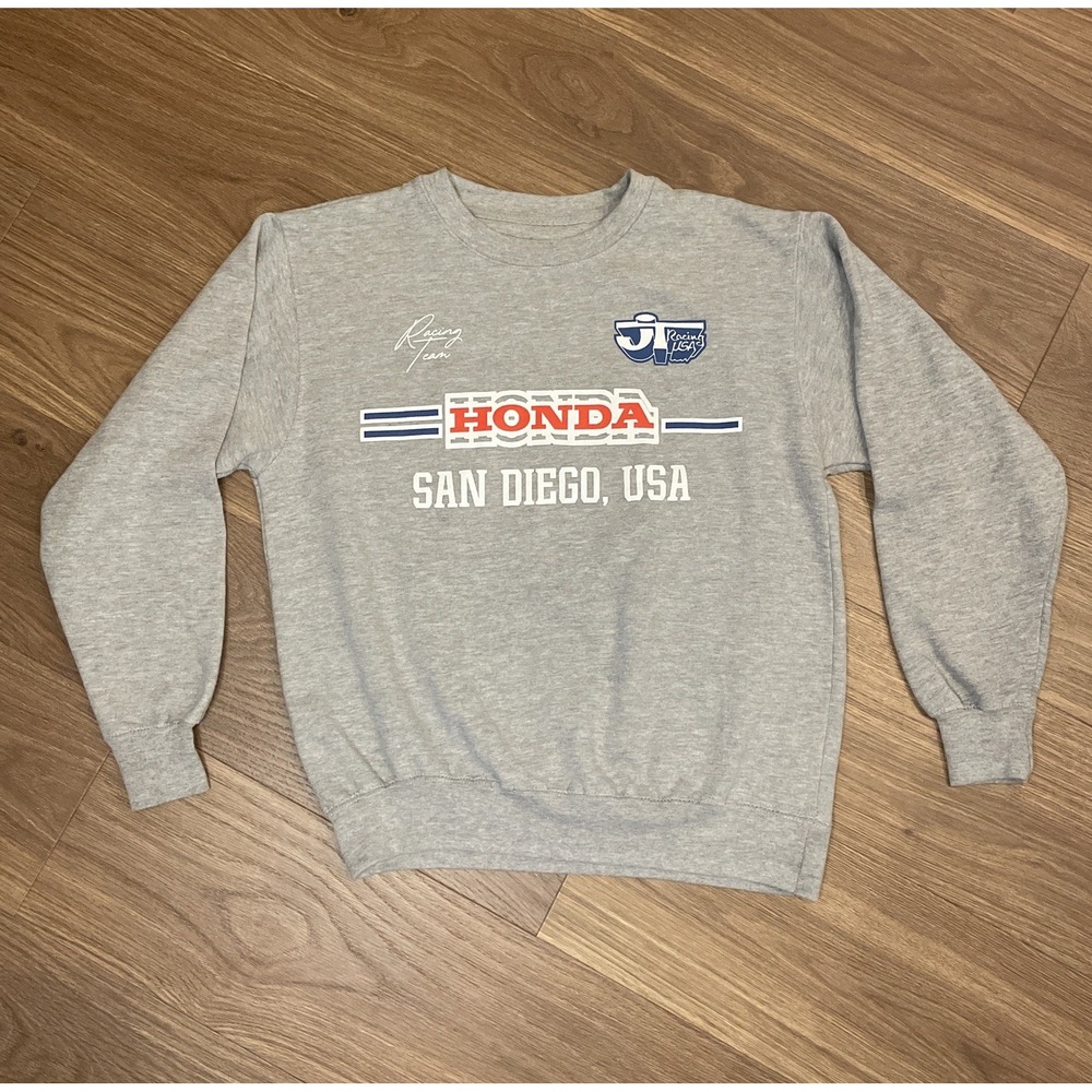 Vintage JT Racing USA Honda Racing Team Graphic Crewneck Sweatshirt Gray M Y2K - Picture 1 of 6